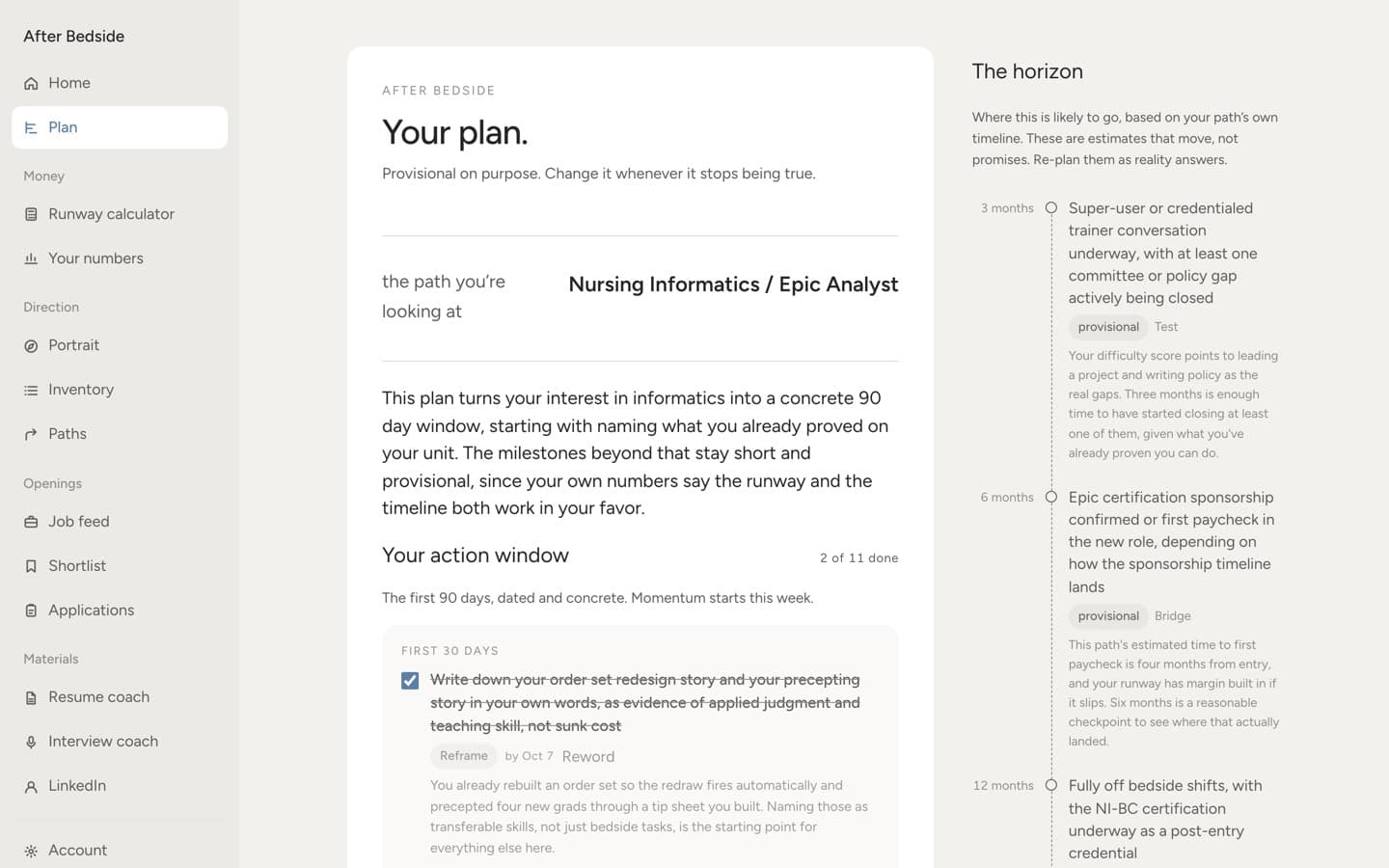 The plan on desktop: the 90-day window and the horizon